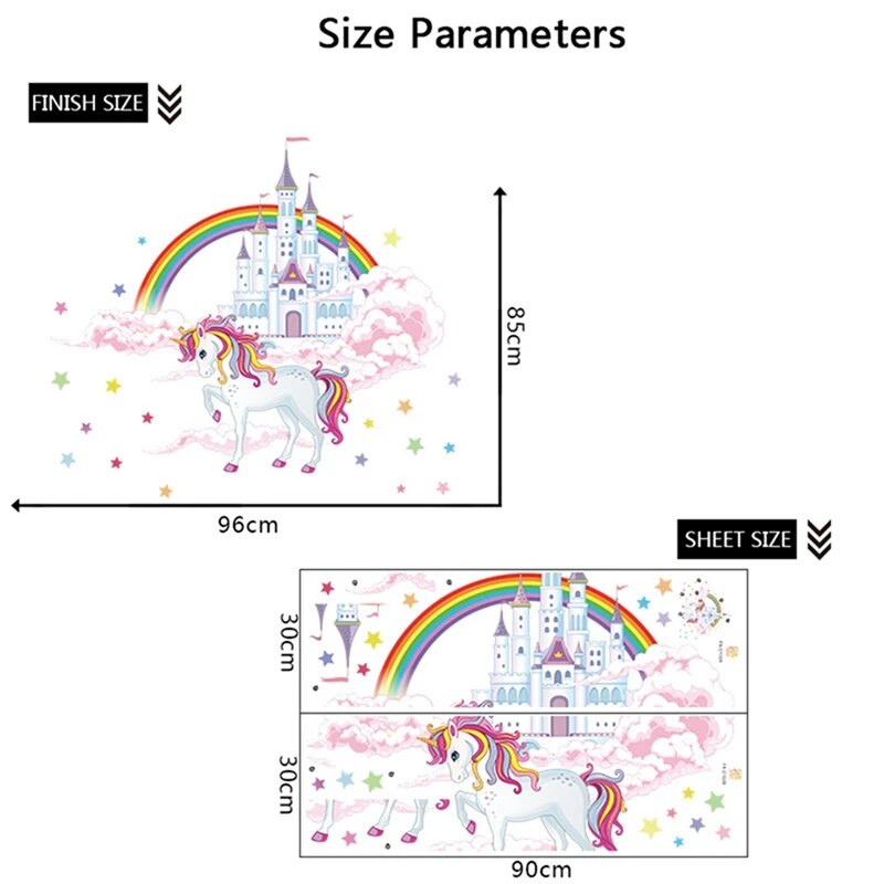 Анимационен еднорог, кон, звезда, дъга, шарка, стикер за стена за детска стая, декорация на дома Направи си сам стенопис с животни Art Pvc Decal Wall Decor