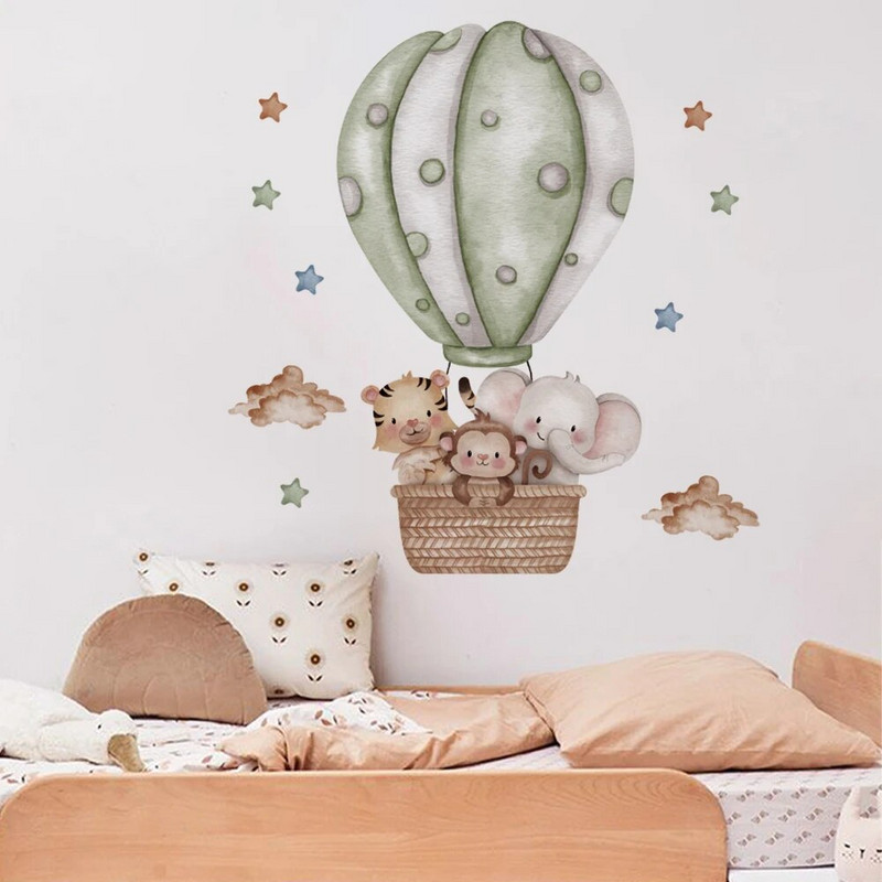 Стикери за стена със слон за детски стаи Детска стая Самолет с животни Декоративни винили за стени Стикери за стена с карикатура Дете