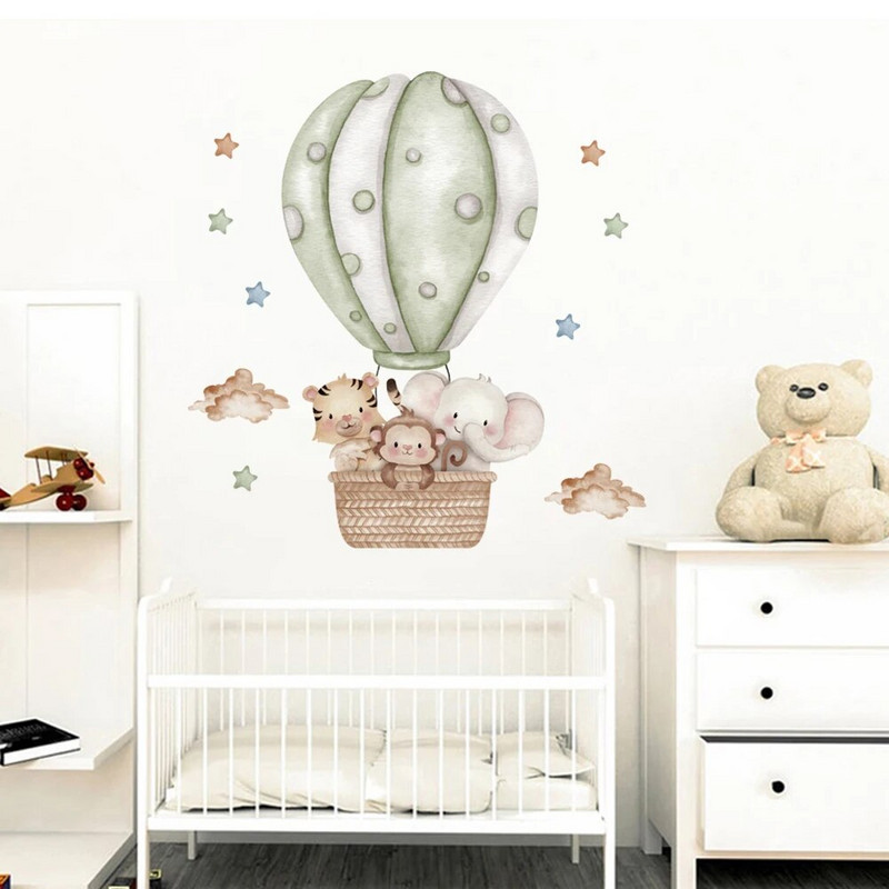 Стикери за стена със слон за детски стаи Детска стая Самолет с животни Декоративни винили за стени Стикери за стена с карикатура Дете