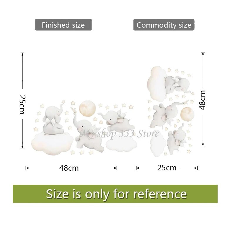 Сладко слонче, стикер за стена с крила, самозалепваща хартия, сладко дете, декорация на бебешка стая, стикер за декорация на слонче