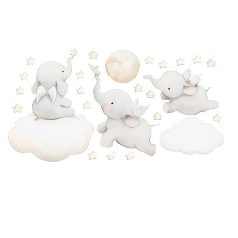 Сладко слонче, стикер за стена с крила, самозалепваща хартия, сладко дете, декорация на бебешка стая, стикер за декорация на слонче