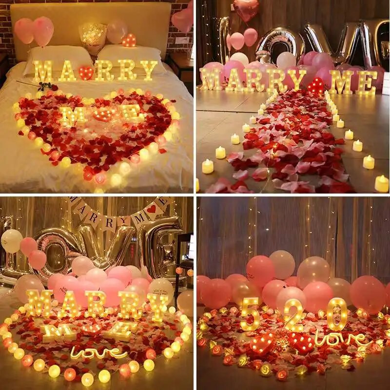 Светодиодна лампа с букви Светеща 26 английска азбука Творческа нощна лампа с батерии Романтично парти Декорация на дома Лампа с букви