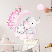 Cartoon Cute Elephant Moon Clouds Αυτοκόλλητα τοίχου που δεν είναι επιβλαβή για το παιδικό δωμάτιο Διακόσμηση φόντου σαλονιού Αυτοκόλλητα τοίχου