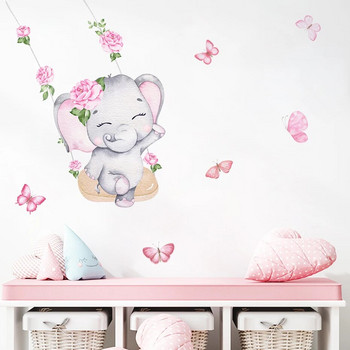 Ακουαρέλα Ροζ Ελέφαντας Σύννεφο Αυτοκόλλητα τοίχου για Παιδικό Δωμάτιο Βρεφικό Δωμάτιο Διακόσμηση Τοίχου Αυτοκόλλητα τοίχου Δώρα για αγόρια και κορίτσια PVC