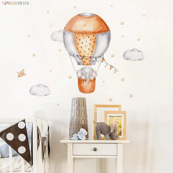 Αυτοκόλλητα τοίχου Cartoon Elephant για Παιδικό Δωμάτιο Μοντέρνο Διακοσμητικό Αυτοκόλλητο Παιδικό Μοτίβο με αερόστατο ζεστού αέρα για παιδικό δωμάτιο