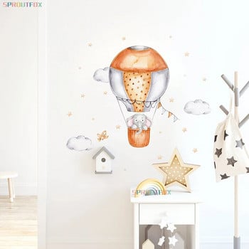 Αυτοκόλλητα τοίχου Cartoon Elephant για Παιδικό Δωμάτιο Μοντέρνο Διακοσμητικό Αυτοκόλλητο Παιδικό Μοτίβο με αερόστατο ζεστού αέρα για παιδικό δωμάτιο