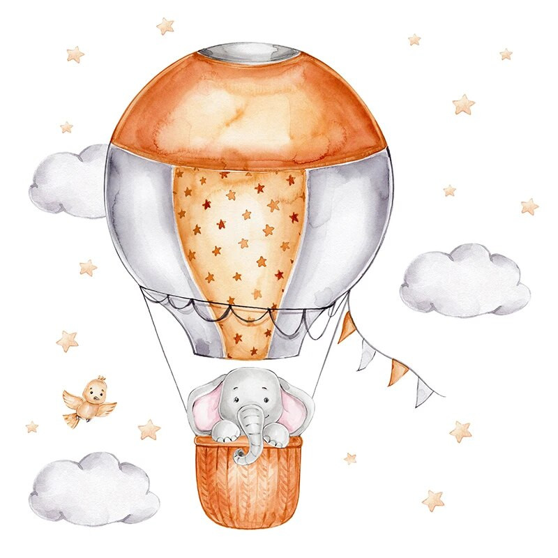 Стикери за стена с анимационен слон за детска стая Модерен декоративен стикер Детска стена Модел на балон с горещ въздух за детска стая