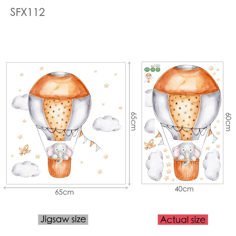 Стикери за стена с анимационен слон за детска стая Модерен декоративен стикер Детска стена Модел на балон с горещ въздух за детска стая