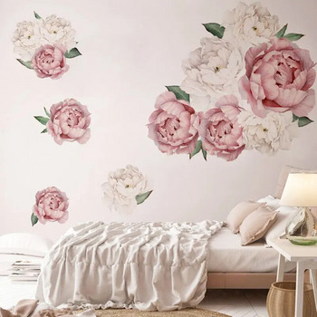 Розово бял акварел божур цветя стикери за стена за детска стая всекидневна спалня декорация на дома стикер за стена домашен декор флорален