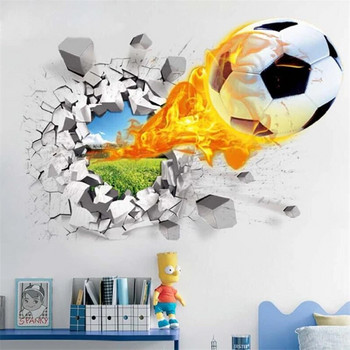 3D футболни футболни стикери за стена за детски стаи Стикери за стена за детска спалня, подарък за декорация на стая за момчета
