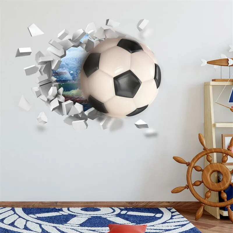 3D футболни футболни стикери за стена за детски стаи Стикери за стена за детска спалня, подарък за декорация на стая за момчета