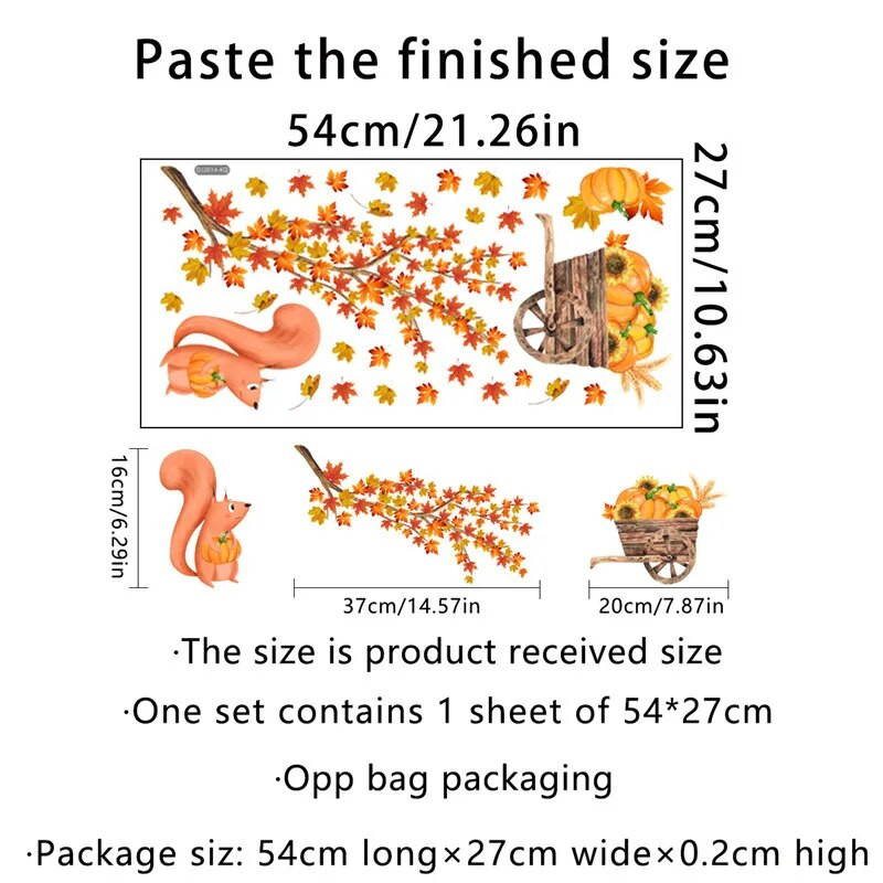 Клен, тиква, катерица, стикери за прозорци Декорация за Деня на благодарността за дома Есен, кленов стикер за стена, стикер за детска стая, стикер Muraux