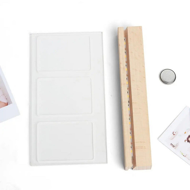 Desktop Decor 3 in 1 3 colių nuotraukų rėmelis, akrilinis LED šviesos momentinis filmukas, skirtas Fujifilm Instax mini jubiliejiniam paveikslų rėmeliui