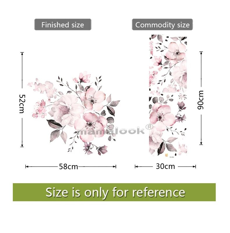 Akvarell Rózsaszín Virágok Fali matricák Hálószoba Nappali Dekoráció Falfestmény Lakásdekor Matricák Virágfürt Háttérkép