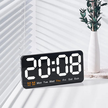 Електронен стенен часовник Дисплей за температура и дата Настолен часовник Стенен цифров LED будилник за дома 12/24H Гласов контрол