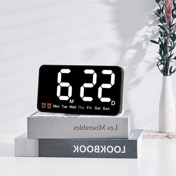 Електронен стенен часовник Дисплей за температура и дата Настолен часовник Стенен цифров LED будилник за дома 12/24H Гласов контрол
