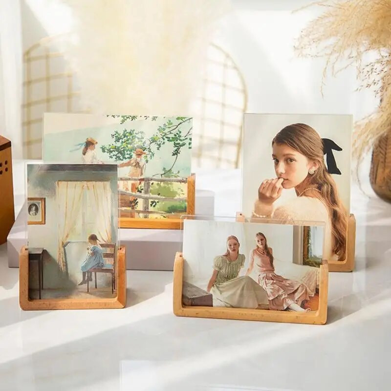 Bükkfa kreatív fotókeret akril U-alakú átlátszó keret 13x18 15x20 asztali képkeret modern dekorációhoz