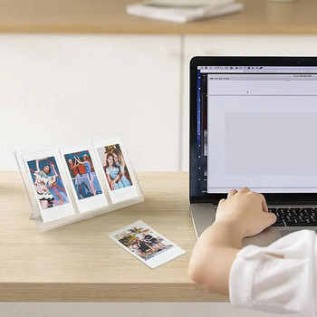 Κορνίζα για υπολογιστή Διαφανής βάση στήριξης φωτογραφικής κάρτας Polaroid με οθόνη προβολής εικόνας Τρία πλέγματα Υποστήριξη φωτογραφίας Kpop Διακόσμηση επιφάνειας εργασίας κρεβατοκάμαρας