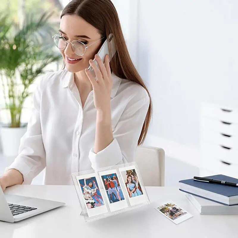 PC-s képkeret átlátszó Polaroid fotókártya-tartó Képkijelző állvány három rácsos Kpop fotótámogatás hálószoba asztali dekoráció