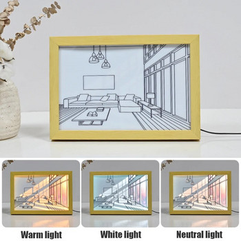 Νέο led Light Painting USB Plug Dimming Wall Artwork Επιτραπέζιο φωτιστικό Δώρο Εσωτερικό παράθυρο ηλιακού φωτός Ξύλινες κορνίζες νυχτερινής τέχνης φωτογραφιών