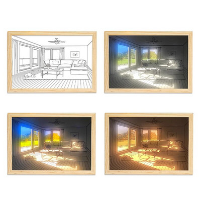 Νέο led Light Painting USB Plug Dimming Wall Artwork Επιτραπέζιο φωτιστικό Δώρο Εσωτερικό παράθυρο ηλιακού φωτός Ξύλινες κορνίζες νυχτερινής τέχνης φωτογραφιών