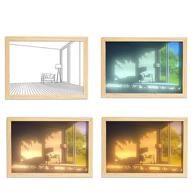Νέο led Light Painting USB Plug Dimming Wall Artwork Επιτραπέζιο φωτιστικό Δώρο Εσωτερικό παράθυρο ηλιακού φωτός Ξύλινες κορνίζες νυχτερινής τέχνης φωτογραφιών