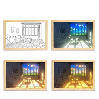 Νέο led Light Painting USB Plug Dimming Wall Artwork Επιτραπέζιο φωτιστικό Δώρο Εσωτερικό παράθυρο ηλιακού φωτός Ξύλινες κορνίζες νυχτερινής τέχνης φωτογραφιών
