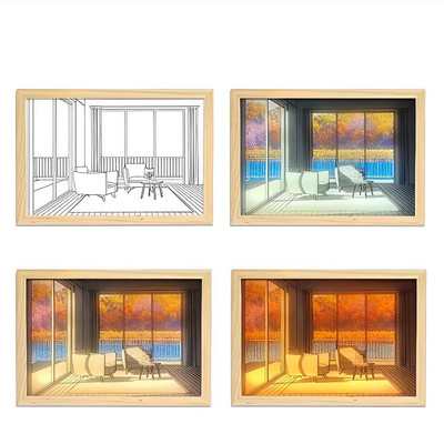 Νέο led Light Painting USB Plug Dimming Wall Artwork Επιτραπέζιο φωτιστικό Δώρο Εσωτερικό παράθυρο ηλιακού φωτός Ξύλινες κορνίζες νυχτερινής τέχνης φωτογραφιών