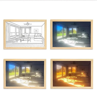 Νέο led Light Painting USB Plug Dimming Wall Artwork Επιτραπέζιο φωτιστικό Δώρο Εσωτερικό παράθυρο ηλιακού φωτός Ξύλινες κορνίζες νυχτερινής τέχνης φωτογραφιών
