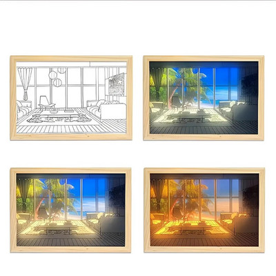 Νέο led Light Painting USB Plug Dimming Wall Artwork Επιτραπέζιο φωτιστικό Δώρο Εσωτερικό παράθυρο ηλιακού φωτός Ξύλινες κορνίζες νυχτερινής τέχνης φωτογραφιών