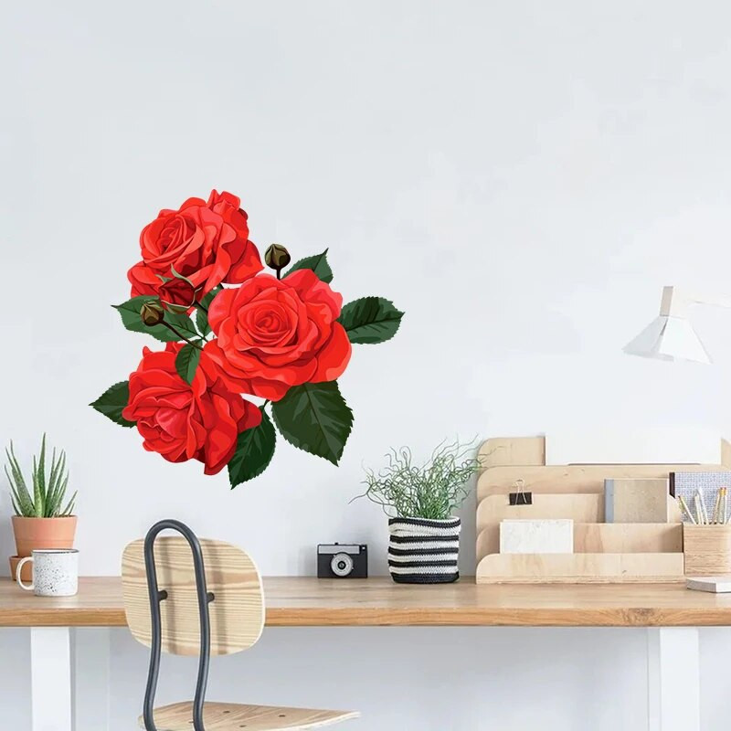 C246# Aistringos rožės sienos lipdukas Vonios kambario tualeto dekoro lipdukai Svetainės spintelės namų apdaila Lipni freska