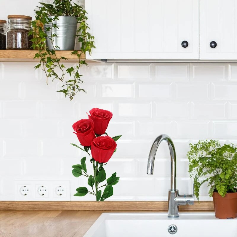 C246# Aistringos rožės sienos lipdukas Vonios kambario tualeto dekoro lipdukai Svetainės spintelės namų apdaila Lipni freska