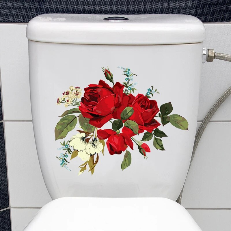 C246# Aistringos rožės sienos lipdukas Vonios kambario tualeto dekoro lipdukai Svetainės spintelės namų apdaila Lipni freska