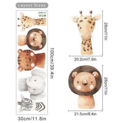 Boho Cartoon Elephant Giraffe Stars Measurement ύψος Αυτοκόλλητο τοίχου Βινυλίου Νηπιαγωγείο Ακουαρέλα Αυτοκόλλητα τοίχου Παιδικό δωμάτιο Διακόσμηση σπιτιού