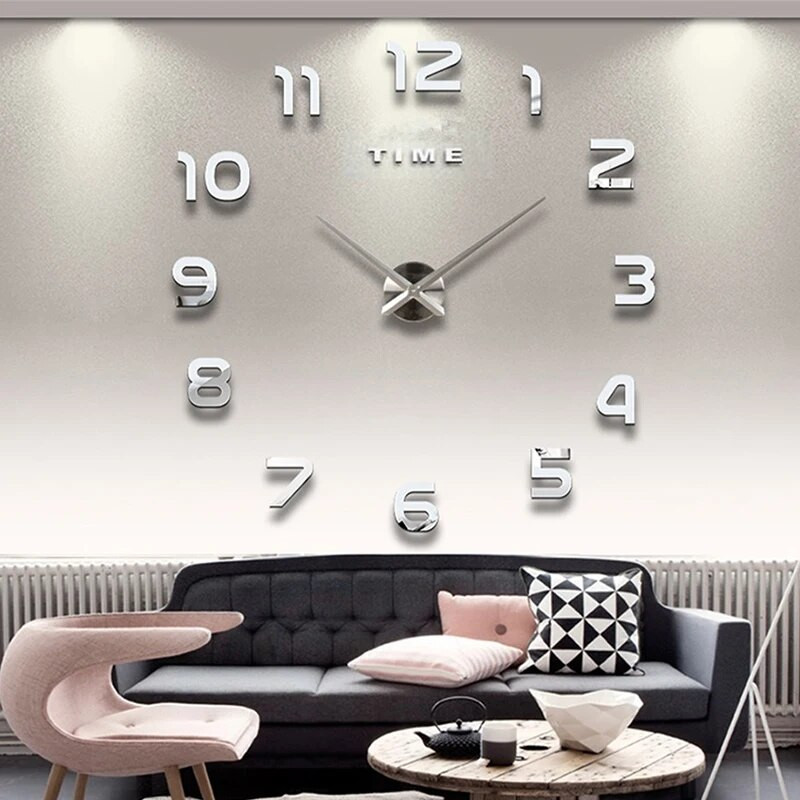 Divat Modern Design Nagy falióra 3D barkácsolás Kvarc órák Órák Akril Tükör Matricák Nappali lakberendezés Horloge