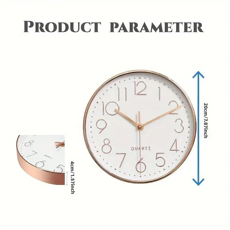 8-инчов безшумен кварцов стенен часовник, кръгъл триизмерен цифров модерен стенен часовник, стенен часовник без тиктакане, спалня, всекидневна