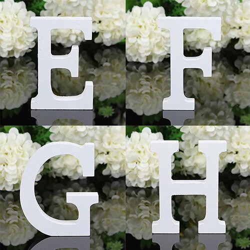 DIY szabadon álló fából készült betűk Design fehér ábécé esküvői parti díszek "AZ" Születésnapi parti díszek 1 db