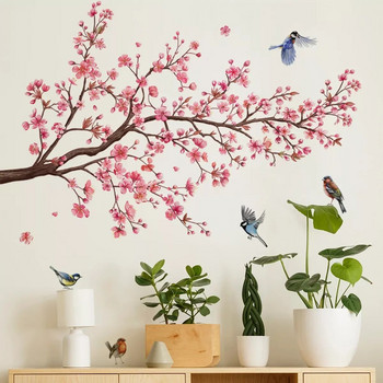 Стикери за стена Розово сливово дърво Птици Декорация на домашна стая Плакат Лепилен тапет за спалня Мебели за стена Интериорен декор на къща