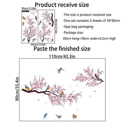 Αυτοκόλλητα τοίχου Pink Plum Tree Birds Διακόσμηση δωματίου Αφίσα Υπνοδωμάτιο Αυτοκόλλητη ταπετσαρία Έπιπλα τοίχου Εσωτερική διακόσμηση σπιτιού