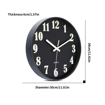 Φωτεινά ρολόγια τοίχου λάμπουν στο σκοτεινό ρολόι 12 ιντσών Αθόρυβο φωτισμένο ρολόι τοίχου υπνοδωματίου με μπαταρία Νυχτερινό φως