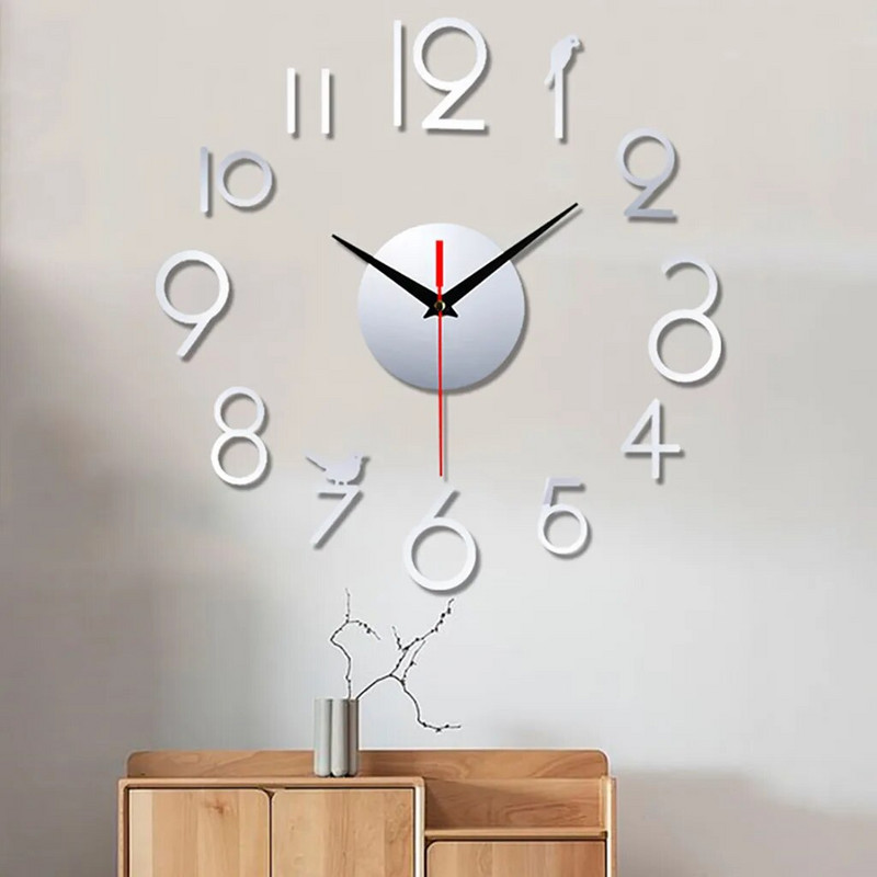 Keret nélküli barkács fali némítóóra 3D tükörfelületű matrica otthoni irodai dekorációval