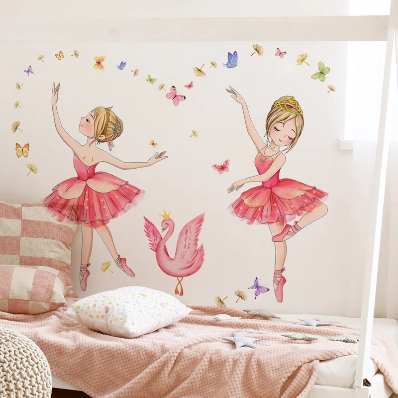 Hattyú táncoló lány öntapadó falmatricák lányszoba dekorációhoz gyerekszoba dekoráció hálószoba kiegészítők szoba dekoráció