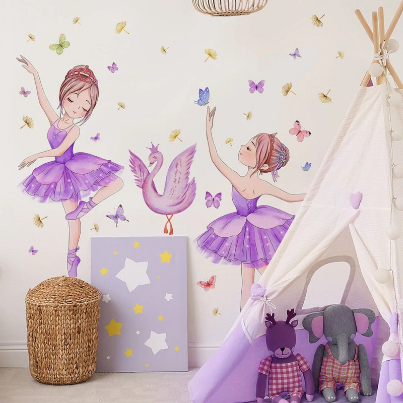 Hattyú táncoló lány öntapadó falmatricák lányszoba dekorációhoz gyerekszoba dekoráció hálószoba kiegészítők szoba dekoráció