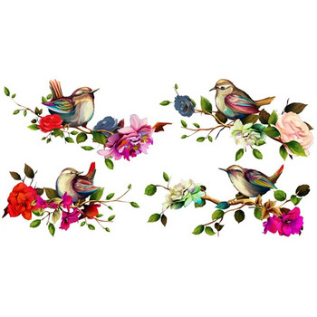 1бр Стикери за стена с птици и цветя Птици, стоящи на клони Цветя Декоративни стикери за стена