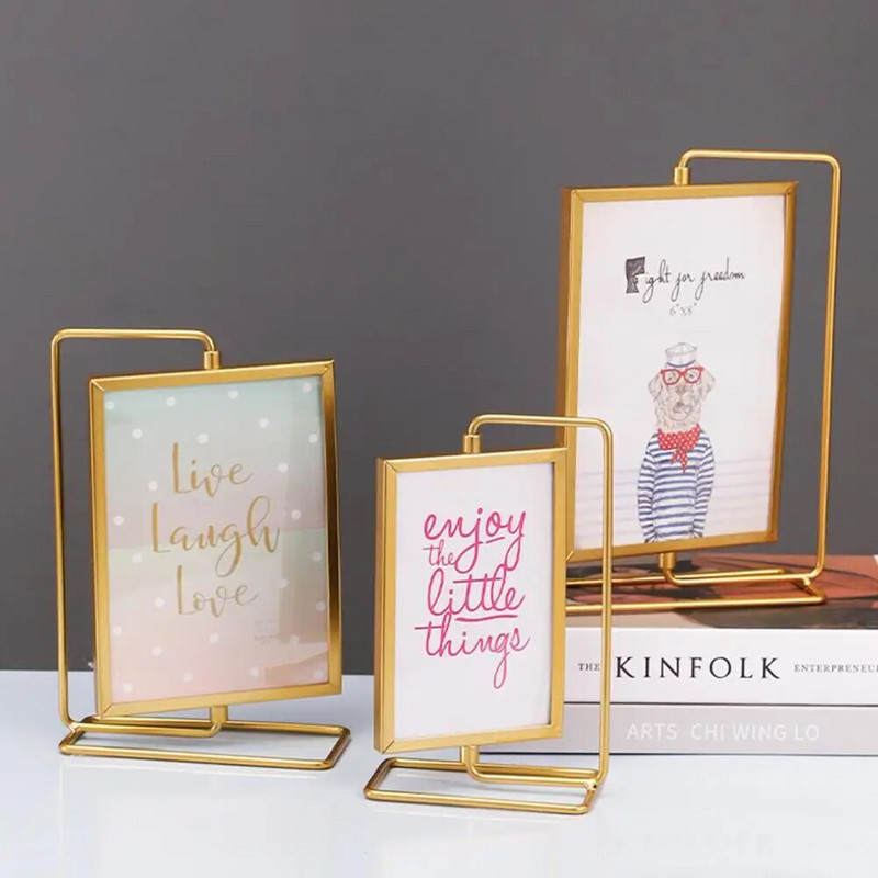 Fém képkeret képkeret kézműves forgó ajándék, nem könnyen deformálódik, stabil bolti fotók fém modern minimalista fotókhoz