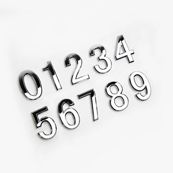 Нов 3D цифрен номер 0-9 Сребърен стикер 5 см табела Табела на хотелска сребърна табела с номер на вратата Модерна къща с покритие Декорация на дома за кола