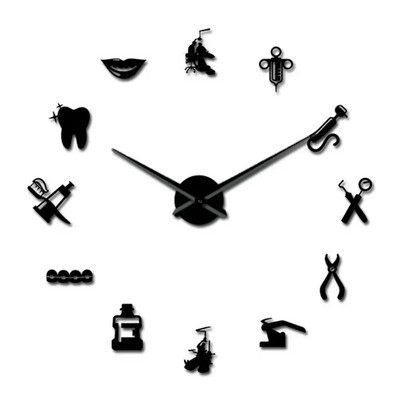 Dentist Tools Frameless 3D ρολόι τοίχου Dental Practitioners Clinic Stomatological Hospital Orthodontics Room Art Decor Ρολόι