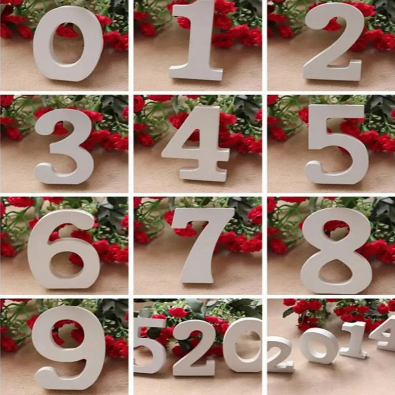 Esküvő 0-9 fehér fa számok party díszek Hotel lakberendezési fotó kellékek