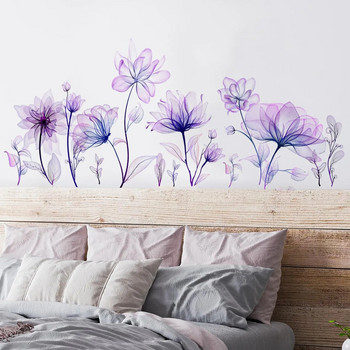 Όμορφα μωβ λουλούδια αυτοκόλλητα τοίχου για διακόσμηση σαλονιού υπνοδωμάτιο για κορίτσια Χαλκομανίες τοίχου φόντου Ταπετσαρία Τοιχογραφίες PVC