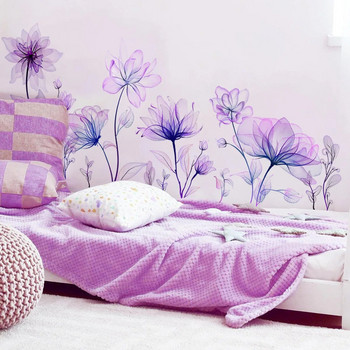 Όμορφα μωβ λουλούδια αυτοκόλλητα τοίχου για διακόσμηση σαλονιού υπνοδωμάτιο για κορίτσια Χαλκομανίες τοίχου φόντου Ταπετσαρία Τοιχογραφίες PVC
